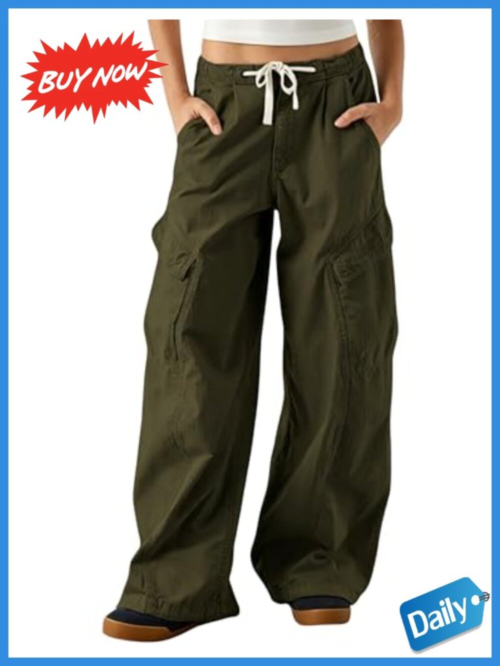 Women's Barrel Leg Cargo Pants Drawstring Elastic Waist Baggy Jeans Pockets